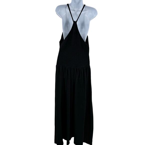 Free People Beach Spell on You Drop Waist Maxi Dress L Black Smocked High Neck - Picture 7 of 9